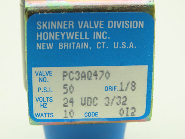 Honeywell Skinner PC3AQ470 Solenoid Valve 24VDC 50 PSI 1/8" Orifice Exhaust Port