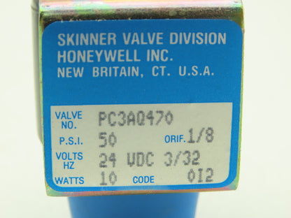 Honeywell Skinner PC3AQ470 Solenoid Valve 24VDC 50 PSI 1/8" Orifice Exhaust Port