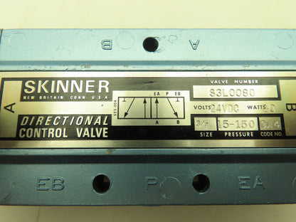 Honeywell Skinner S3L0080 Directional Control Valve 5-Way 2 Pos 24VDC 150PSI 3/8