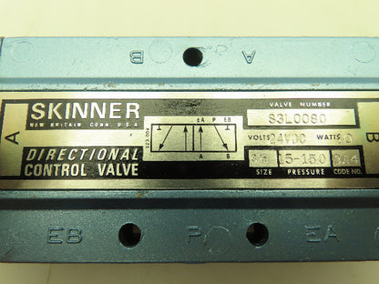 Honeywell Skinner S3L0080 Directional Control Valve 5-Way 2 Pos 24VDC 150PSI 3/8