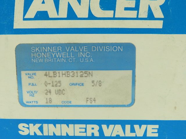 Skinner Lancer 4LB1HB3125N Brass Solenoid Valve 2-Way NO 24VDC 125 PSI 3/8" NPT