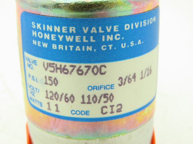 Honeywell Skinner V5H67670C Solenoid Valve 3-Way NC 120V 150 PSI 1/4" NPT