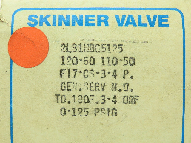 Honeywell Skinner 2LB1HBG5125 Brass Solenoid Valve 2-Way NO 120V 125PSI 3/4"NPT