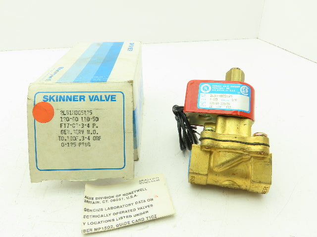 Honeywell Skinner 2LB1HBG5125 Brass Solenoid Valve 2-Way NO 120V 125PSI 3/4"NPT