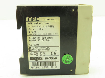 Entrelec  Schiele ARE Timetron Off Delay Timer Electronic Time Relay 0.1-10 Sec