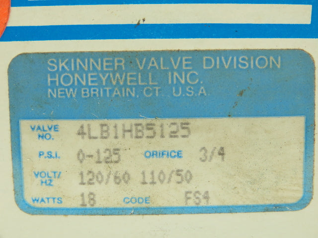 Skinner Lancer 4LB1HB5125 Brass Solenoid Valve 2-Way NO 120V 125 PSI 3/4" NPT