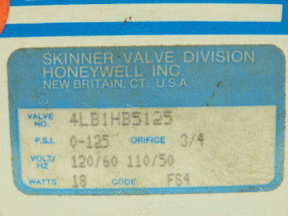 Skinner Lancer 4LB1HB5125 Brass Solenoid Valve 2-Way NO 120V 125 PSI 3/4" NPT