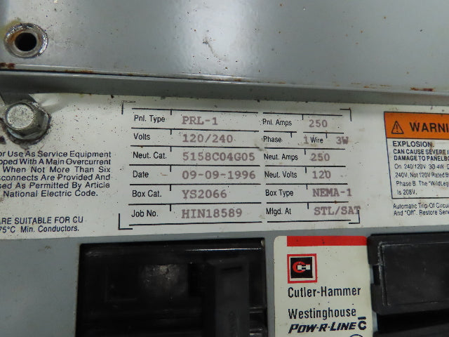 Cutler Hammer Eaton 5158C04G05 Breaker Box Load Panel PRL1 250 A 120/208V 3Ph