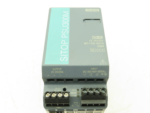 Siemens 6EP1 436-3BA10 DIN Rail Power Supply 24V/20A DC Output 400-500V 3PH