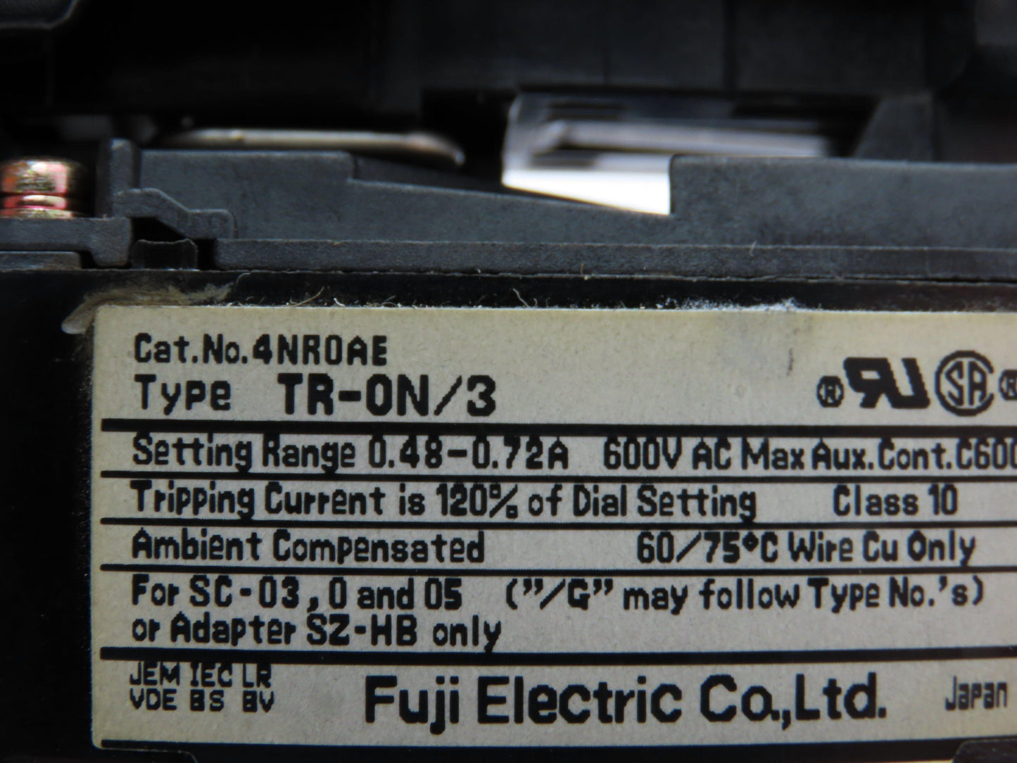 Fuji 4NR0AE Motor Starter Contactor Overload 600V 0.48-0.72A 3 Ph Lot of 5