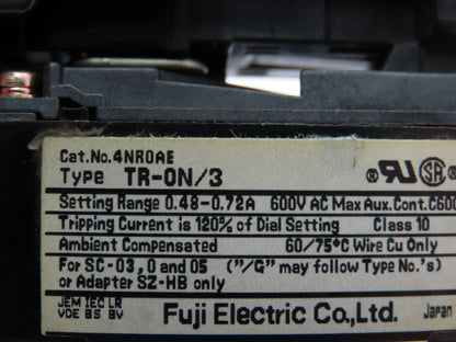 Fuji 4NR0AE Motor Starter Contactor Overload 600V 0.48-0.72A 3 Ph Lot of 5