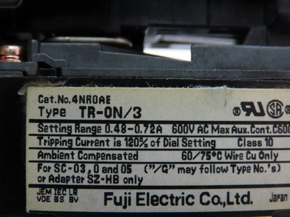 Fuji 4NR0AE Motor Starter Contactor Overload 600V 0.48-0.72A 3 Ph Lot of 5