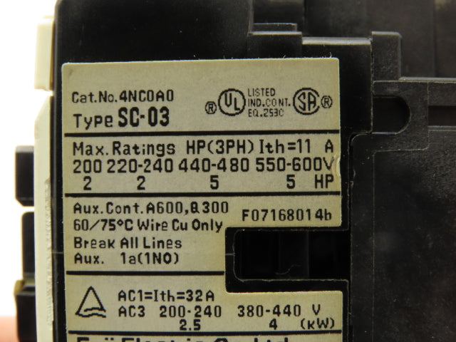 Fuji 4NR0AE Motor Starter Contactor Overload 600V 0.48-0.72A 3 Ph Lot of 5