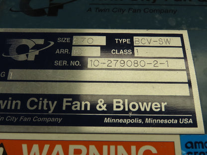 Twin City 270 Backward Inclined Centrifugal Blower 3Ph 5HP 460V Exhaust Fan