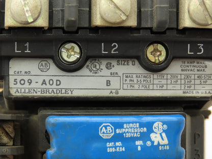 Allen Bradley 509-AOD Motor Starter Contactor 5Hp 3Ph 600V 18A Series B Lot of 3