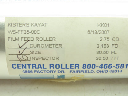 Central Roller Film Feed Tan Rubber Roller 3"x 30.5" Shaft Mount