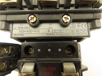 Allen Bradley 509-AOD-A1E Motor Starter Contactor 120V Coil Ser B Size 0 600V 5A