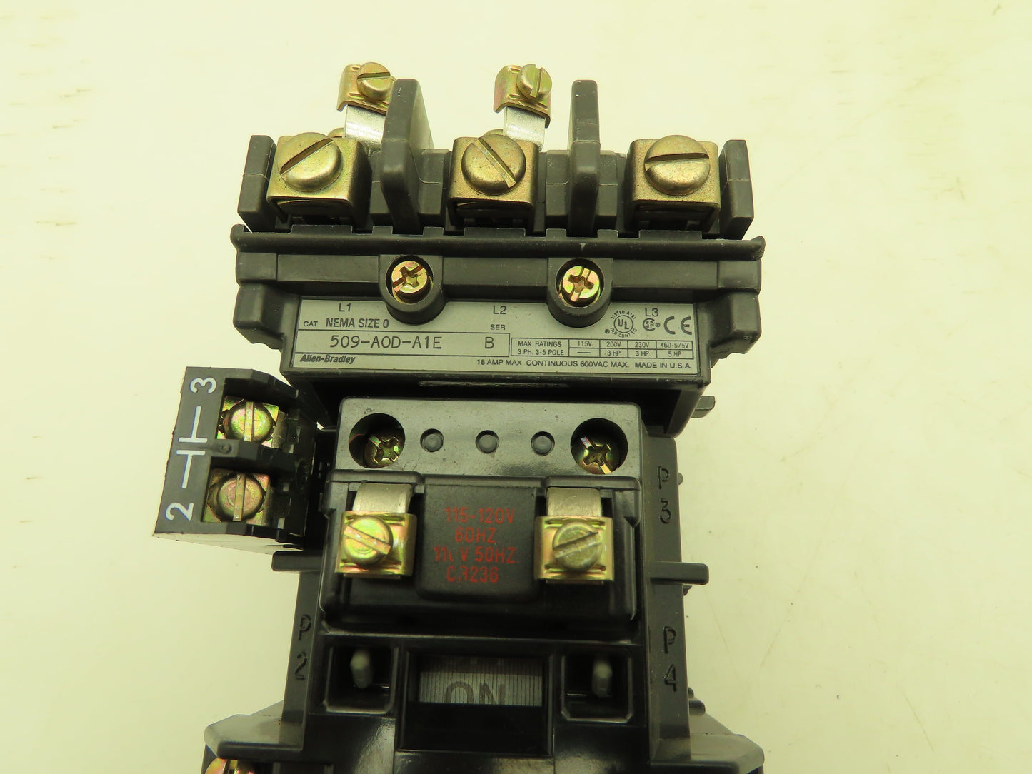 Allen Bradley 509-AOD-A1E Motor Starter Contactor 120V Coil Ser B Size 0 600V 5A