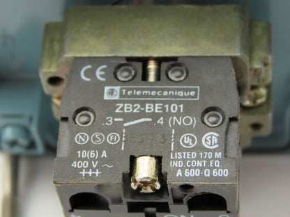 Telemecanique 2-Position Key Selector Switch Steel Control Box 1NO Contact 3x3"