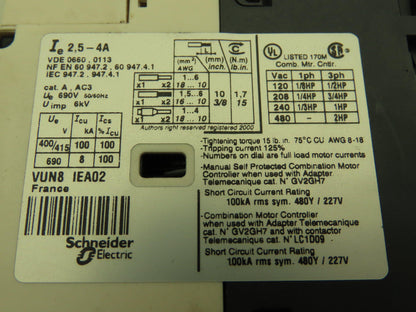 Square D Telemecanique Manual Motor Starter Contactor 3Ph 4A 690V 120V Coil