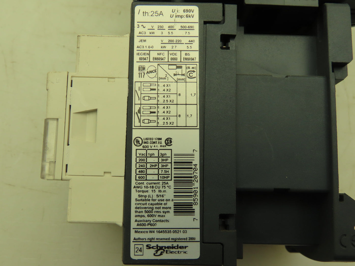 Square D Telemecanique Manual Motor Starter Contactor 3Ph 4A 690V 120V Coil