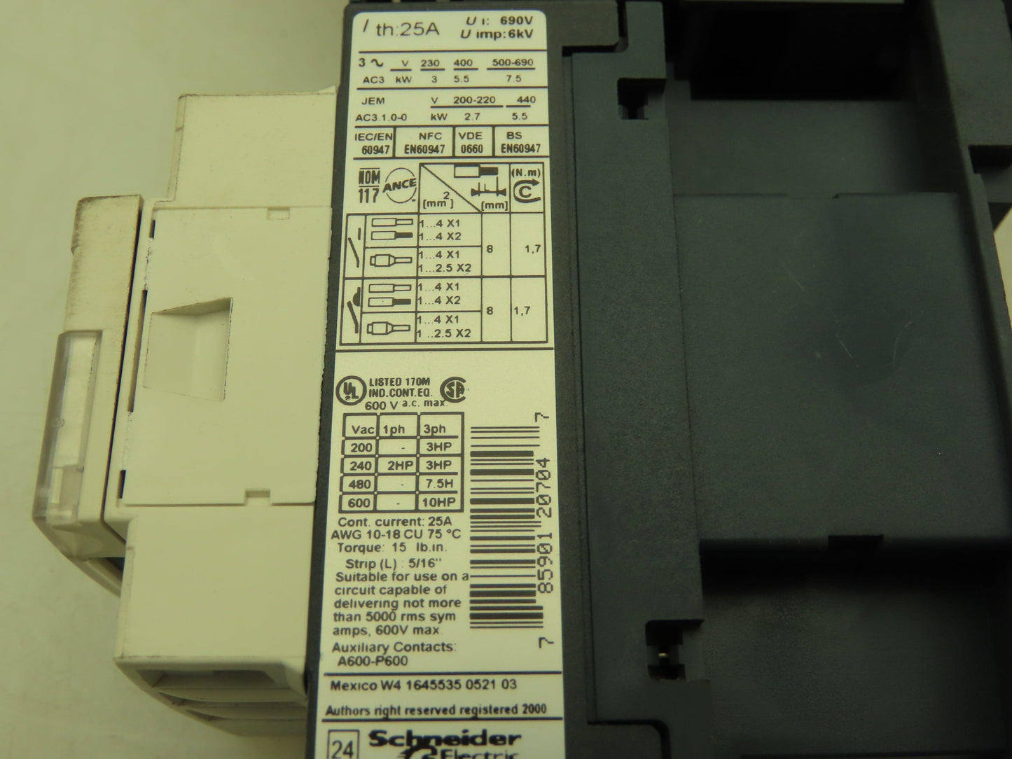 Square D Telemecanique Manual Motor Starter Contactor 3Ph 2.5A 690V 120V Coil