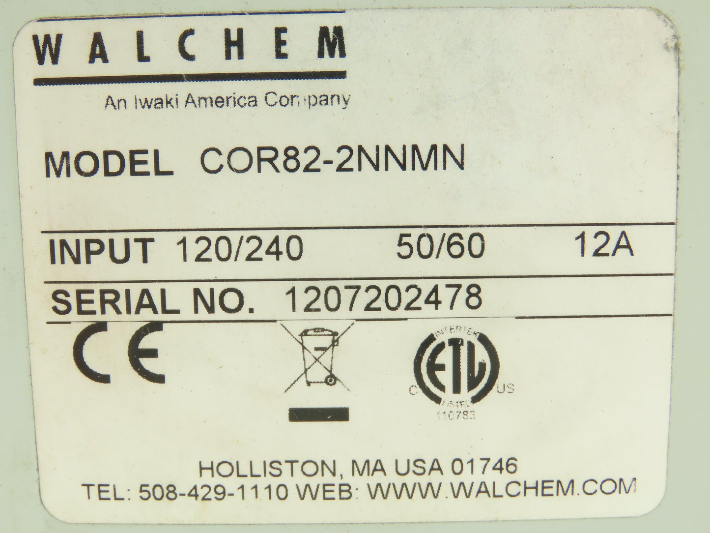 Walchem COR82-2NNMN Guardian Series Metal Finishing Controller 8 Relay Panel