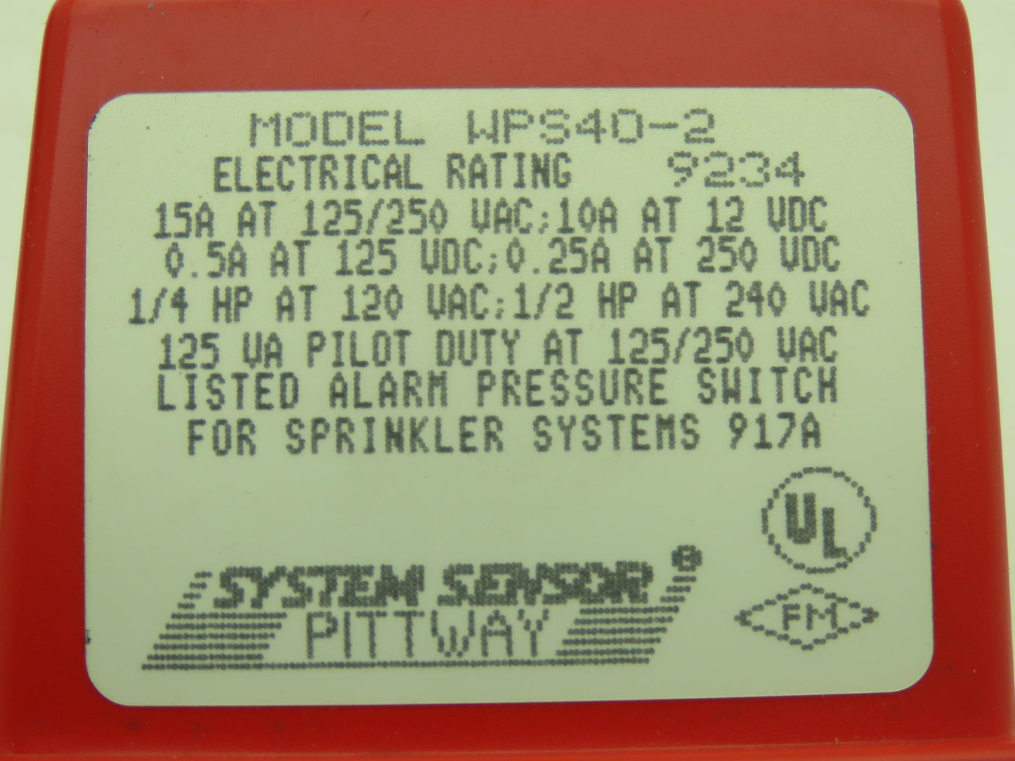 Pittway WPS40-2 Sprinkler System Alarm Pressure Switch 1/2" MNPT 1/8" FNPT