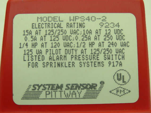 Pittway WPS40-2 Sprinkler System Alarm Pressure Switch 1/2" MNPT 1/8" FNPT