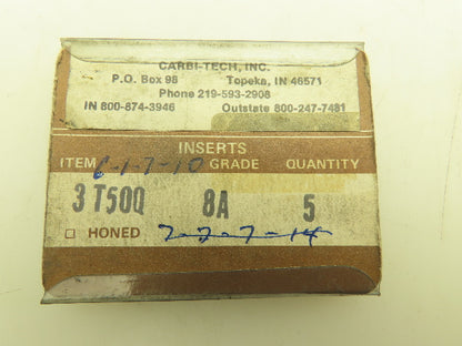 Carbi-Tech 3T50Q Carbide Threading Insert Grade 8A   Lot of 15pcs ATD803252-274