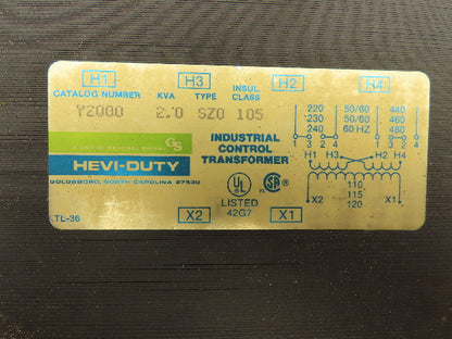 Hevi-Duty Y2000 Control Transformer 2KVA Sz0  240/480V -  120V