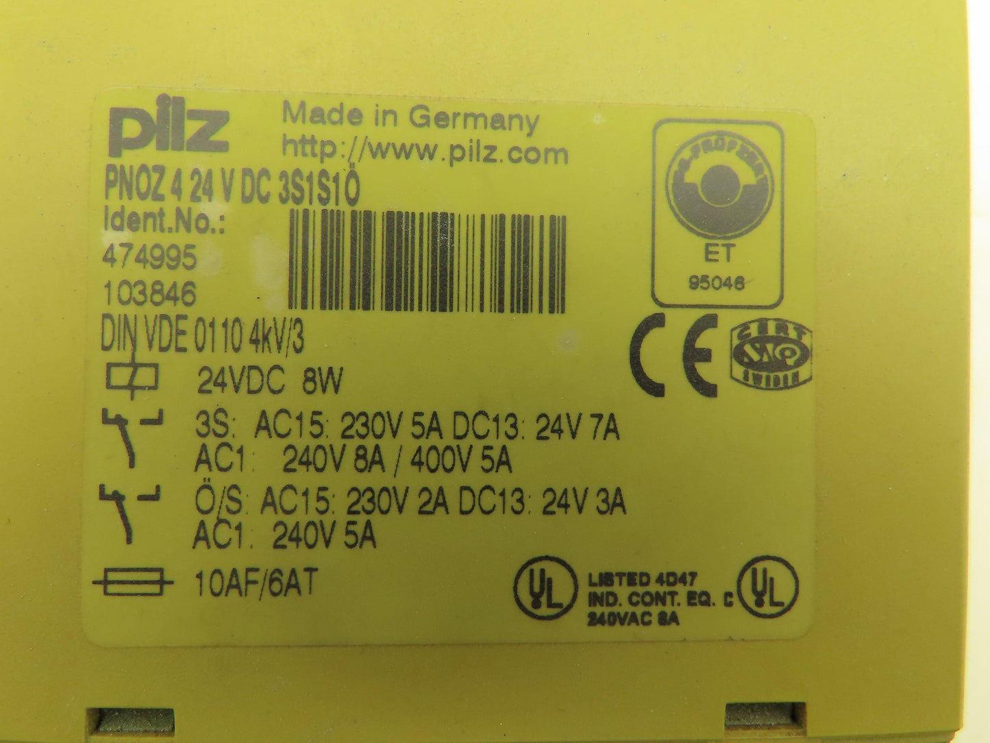 Pilz PNOZ 4 24 V DC 3S1S10 474995 Safety Control Relay E Stop 24V