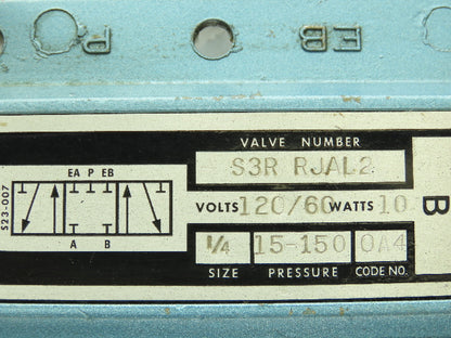 Skinner S3RRJAL2 Directional Control Valve 5-Way 3 Pos 120V 150 PSI 1/4" NPT