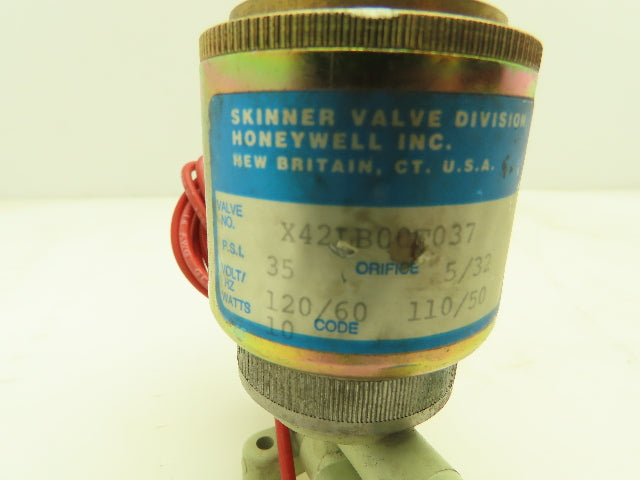 Honeywell Skinner X42LB00T037 Solenoid Valve 2-Way NC 120V 35 PSI 3/8" Barb
