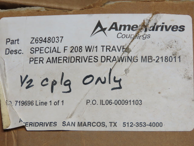 Amerigear Flexible Coupling Sleave Hub Series F Size 208 Bore 6.5" Ameridrive