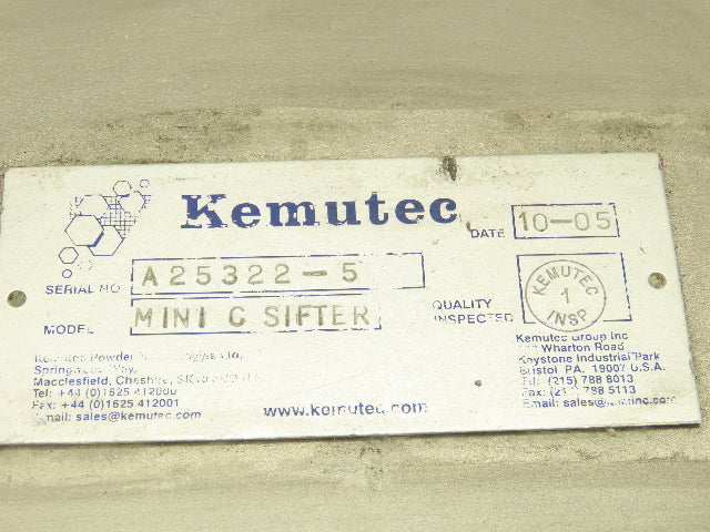 KEK Kemutec Mini C Centrifugal Rotary Screen Sifter Powder Processing .5HP 460V