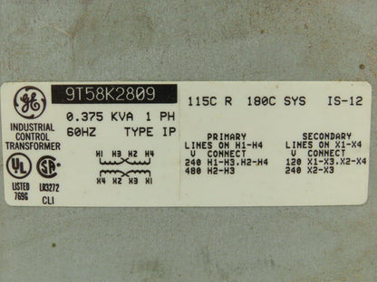General Electric 9T58K2809 GE Control Transformer Pri 480 Sec 120V 0.375KVA