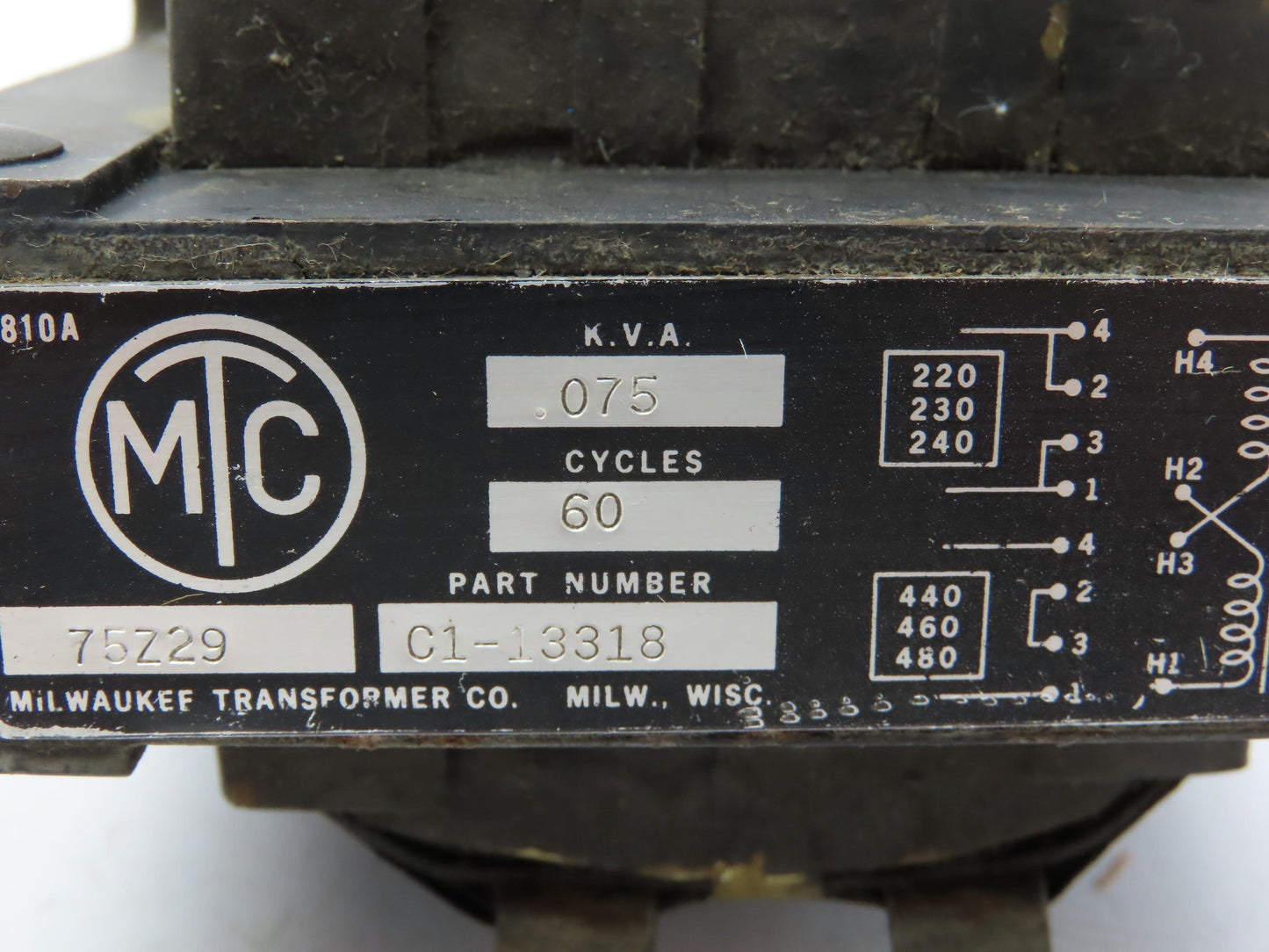 Milwaukee C1-13318 Control Transformer 0.075kva 240/480V Pri 120V Sec Lot of 2