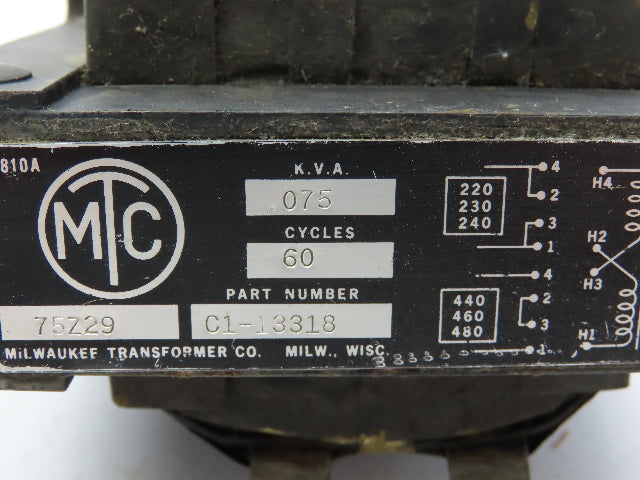Milwaukee C1-13318 Control Transformer 0.075kva 240/480V Pri 120V Sec Lot of 2