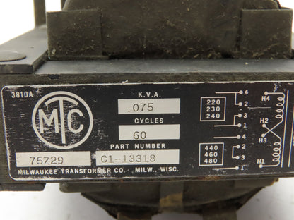 Milwaukee C1-13318 Control Transformer 0.075kva 240/480V Pri 120V Sec Lot of 2