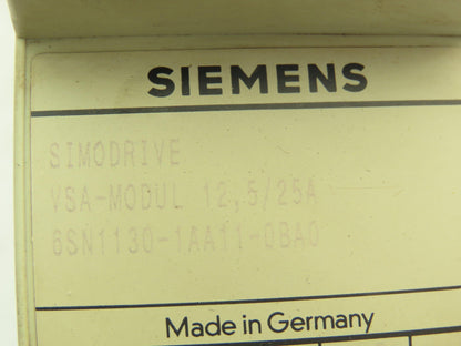 Siemens 6SN1130-1AA11-0BA0 Simodrive VSA Modul 12.5/25A Servo Controller