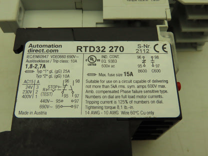 Automation Direct GH15BN Motor Starter Contactor 30A 690V 3Ph 1.8-2.7A Overload