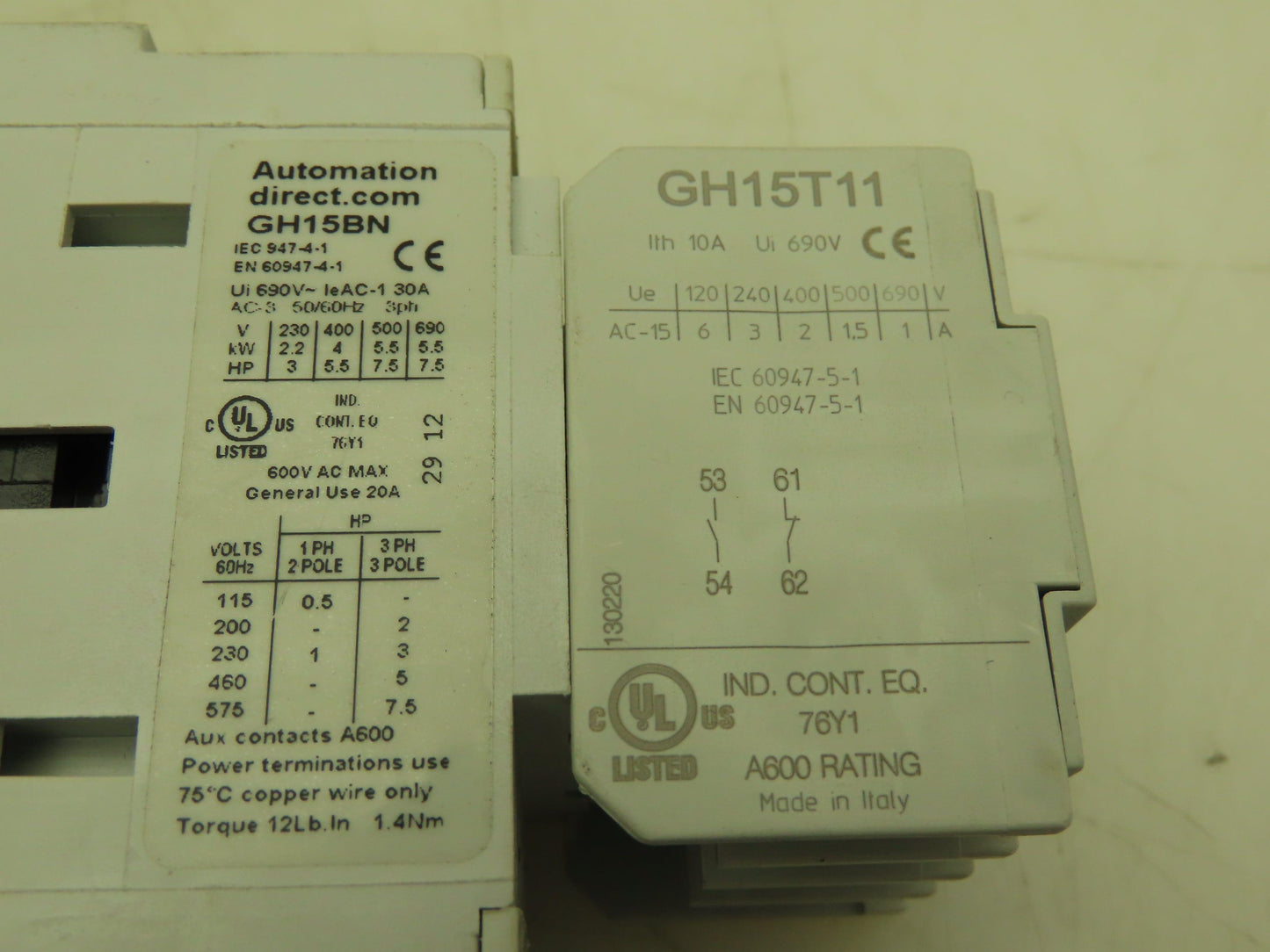 Automation Direct GH15BN Motor Starter Contactor 30A 690V 3Ph 1.8-2.7A Overload