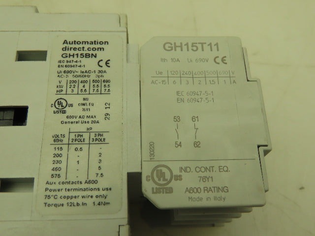 Automation Direct GH15BN Motor Starter Contactor 30A 690V 3Ph 1.8-2.7A Overload