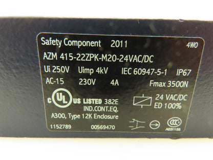 Schmersal AZM 415-22ZPK-M20-24VAC/DC Safety Interlock Switch 230VAC 24V AC/DC