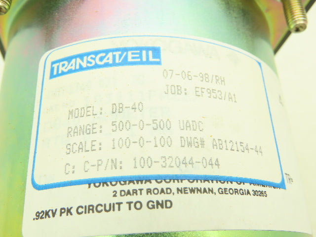 Yokogawa Transcat EIL DB-40 Panel Meter DC Ammeter Gauge 100-0-100 Deviation 4"