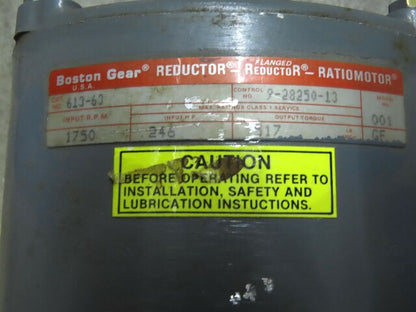 Boston Gear 613-63 Inline Helical Reducer 64:1 Gearbox .25Hp 3/4" Output
