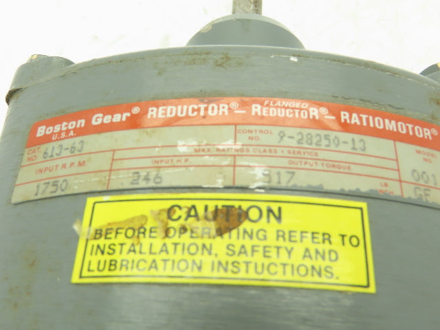 Boston Gear 613-63 Inline Helical Reducer 64:1 Gearbox .25Hp 3/4" Output