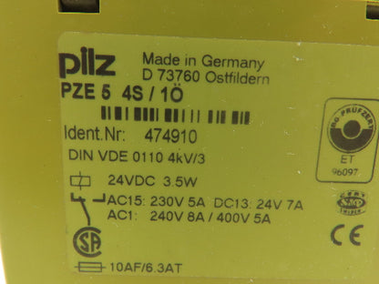 Pilz PZE54S/10 Safety Control Relay Module PZE5 24VDC