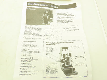 Dynapar 62-PMEF-0050-T0 Rotopulser Rotary Incremental Encoder 56C Series 60P